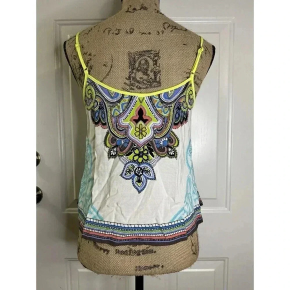 Women’s White Multicolor Paisley Printed Cami Tank Small Beach Vacation Comfy - Picture 3 of 6